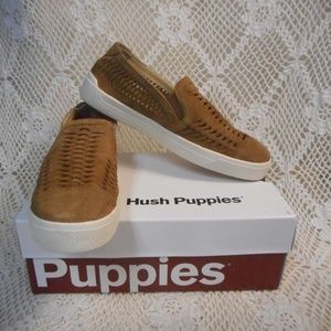 NWOT Hush Puppies Tennis  brown WOVEN SUEDE SZ 8.5